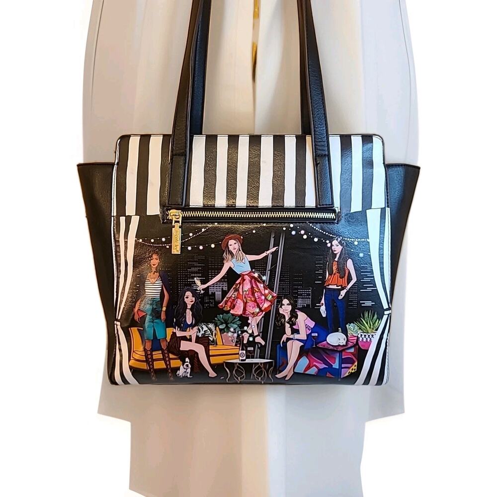 Nicole Lee NOELLE Large Party Girl Graphic Stripes Handbag Tote & Wristlet NWOT